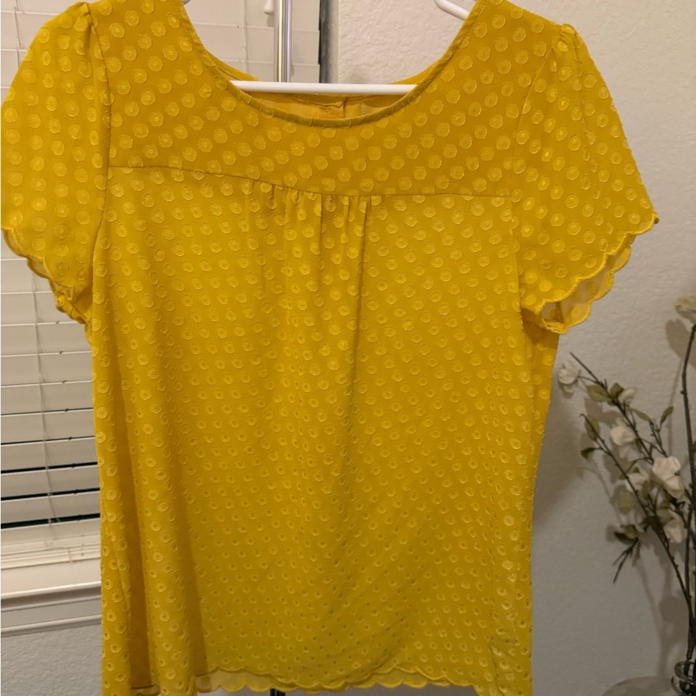 Maeve Yellow Blouse with Flutter Sleeves and Textured Neckline